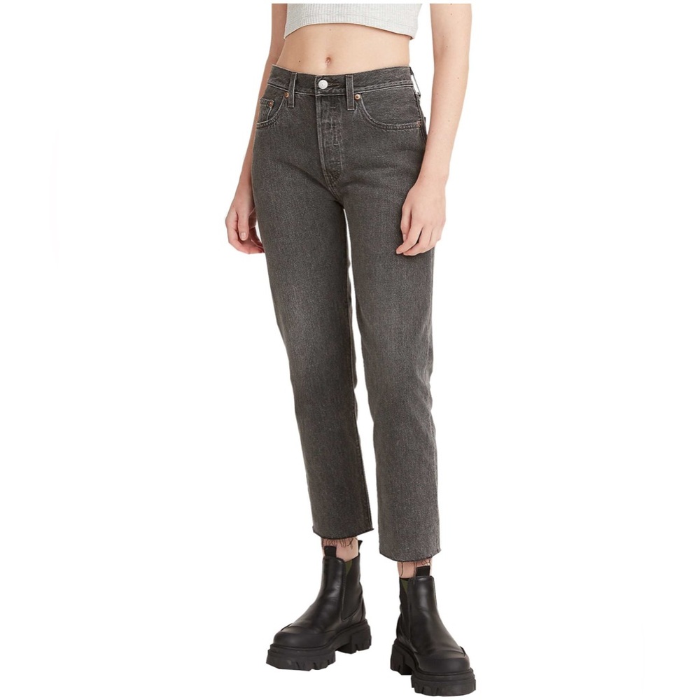 NWT Levi's 501 High Rise Cropped Jeans 29x28 Grey Raw Hem 100% Cotton